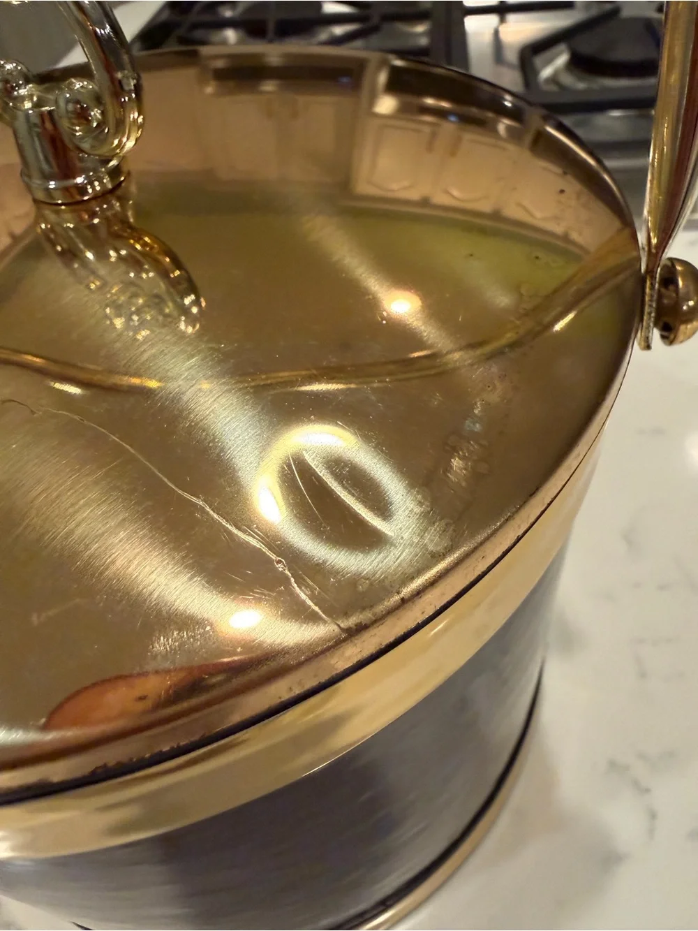 Kraftware Faux Wood Ice Bucket Gold Tone Lid Handle & Tongs Mid Century Barware